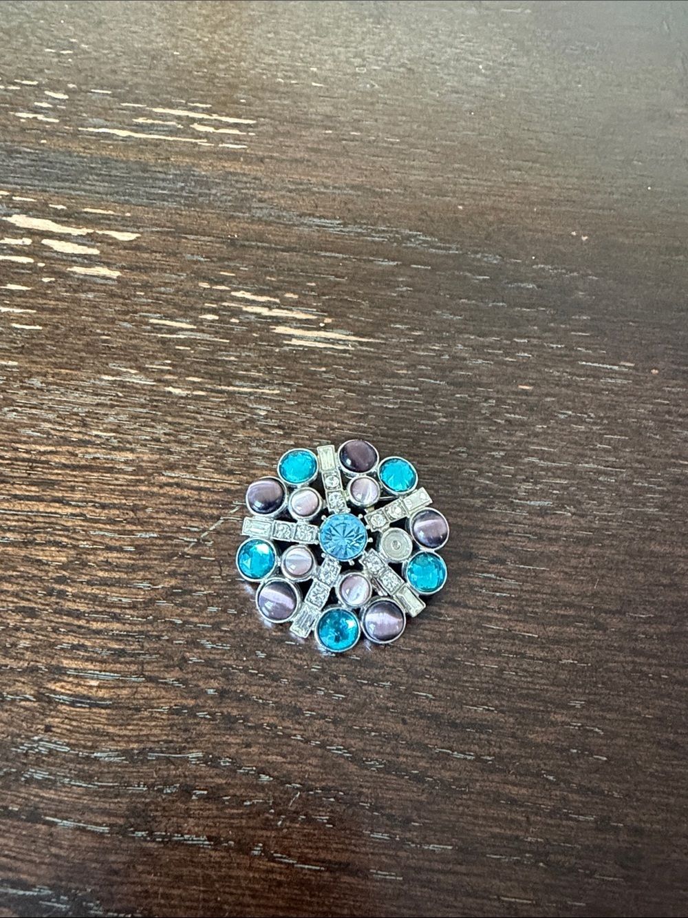 Silver Floral Cluster Brooch with Turquoise and Lavender Stones